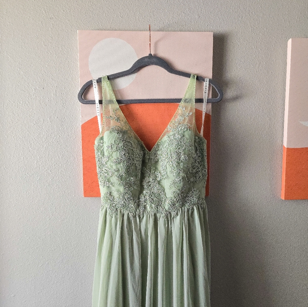 14 / L (plus) - AZAZIE "Amy" Bridesmaid Dress - Dusty Sage (leaf)